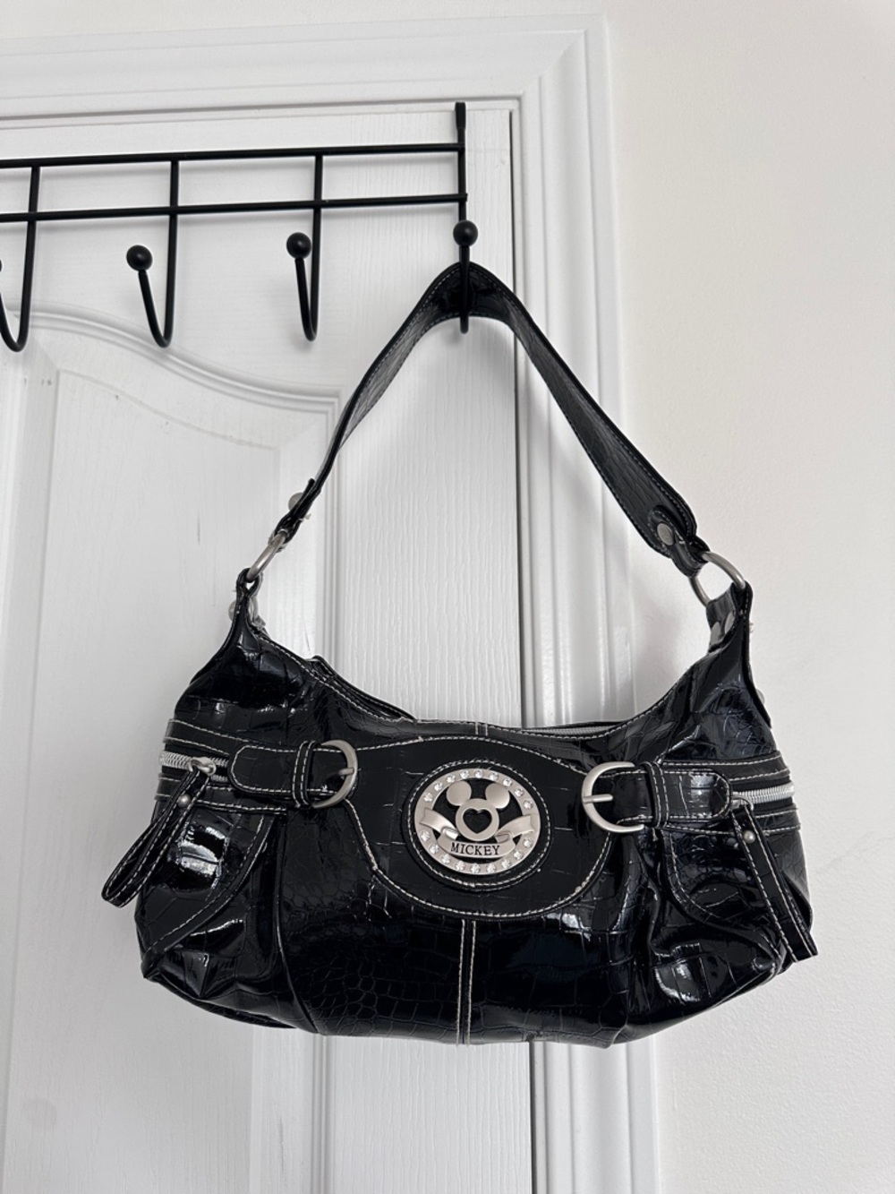 Disney Parks Mickey Mouse Black Faux Leather Shoulder Bag